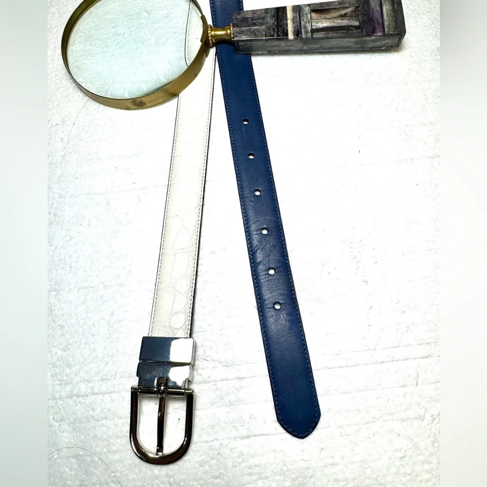 Leather Blue and White Unisex Belt